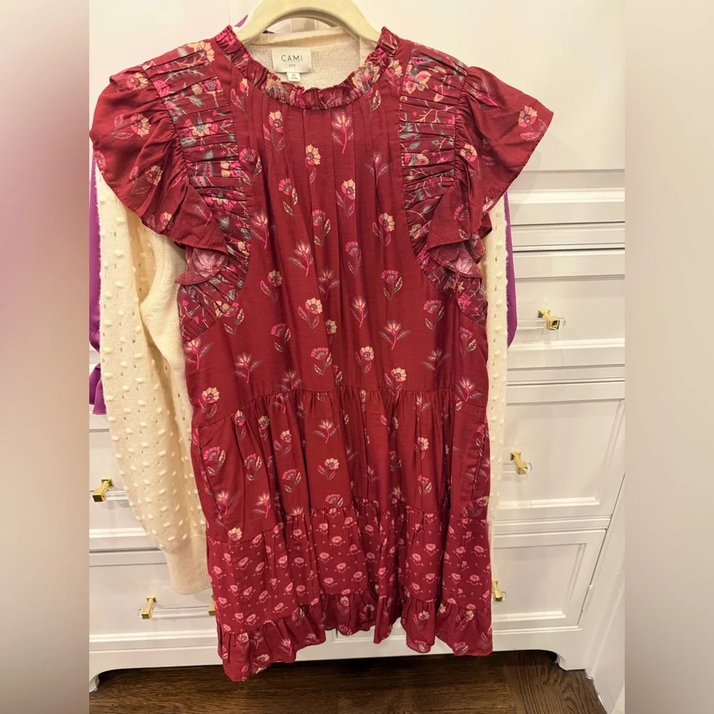 Sea New York Burgundy Floral Dress - Picture 2 of 4
